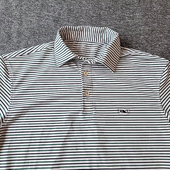 Vineyard Vines On The Go Sankaty Polo Men's XS Green Striped Performance Shirt - Picture 3 of 8